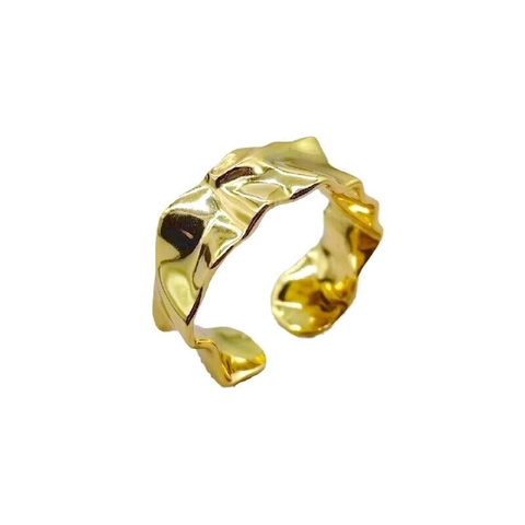 925 Sterlingsilber Gehämmerter Unregelmäßiger Ring Für Damen Gold Silber Plattiert Zerknitterte Lavatextur Offener Verstellbarer Fingerring Schmuck