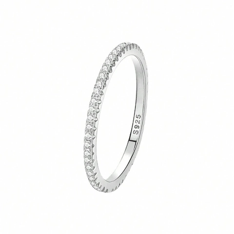 S925 Sterling Silver Zirconia Eternity Band Ring Small Inlaid Finger Ring Minimalist Jewelry For Women Daily Accessories
