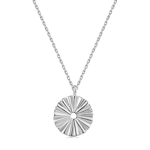 S925 Sterling Silver Sunburst Pendant Necklace For Women Radiating Texture Hollow Fan Shaped Charm Minimalist Jewelry Gift