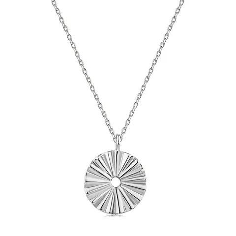 S925 Sterling Silver Sunburst Pendant Necklace For Women Radiating Texture Hollow Fan Shaped Charm Minimalist Jewelry Gift