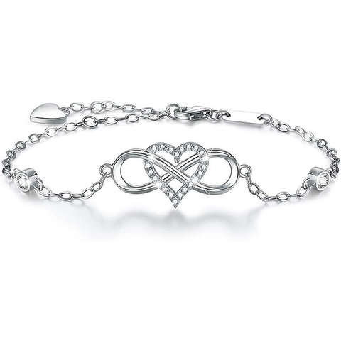 Bracciale in Argento Sterling 925 con Infinito e Cuore per Donna Elegante Zirconia Intarsiato Regolabile Catena Braccialetto Gioielli Regalo