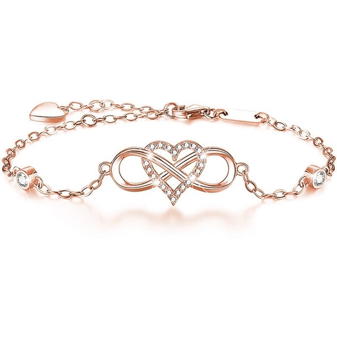 Bracciale in Argento Sterling 925 con Infinito e Cuore per Donna Elegante Zirconia Intarsiato Regolabile Catena Braccialetto Gioielli Regalo