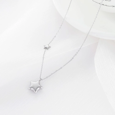 925 Sterling Silver Star Pendant Necklace For Women Zirconia Minimalist Double Star Clavicle Chain Gold Silver Plated