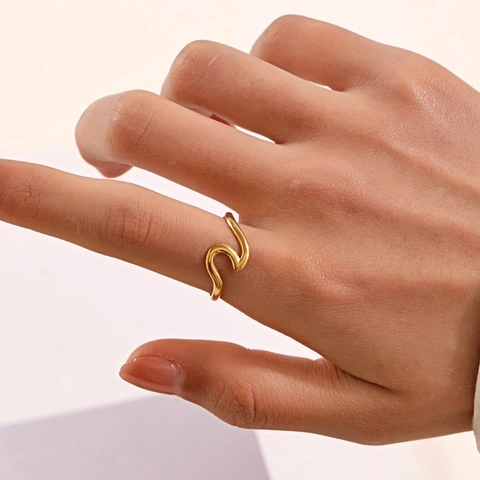 Minimalistischer 925 Sterlingsilber Unregelmäßiger Wellenring Für Damen Eleganter Gold Platinierter Zirkonia Verstellbarer Schmuck