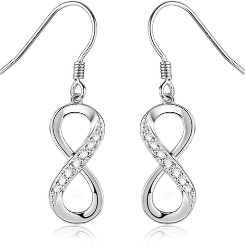 925 Sterling Silver Infinity Drop Earrings White Gold Plated Zirconia Inlaid Fashion Commuter Jewelry For Women Gift