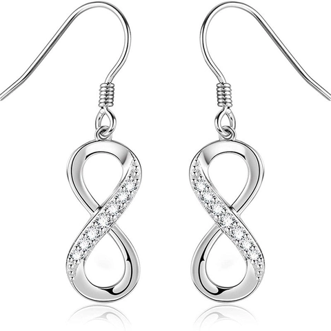 925 Sterling Silver Infinity Drop Earrings White Gold Plated Zirconia Inlaid Fashion Commuter Jewelry For Women Gift