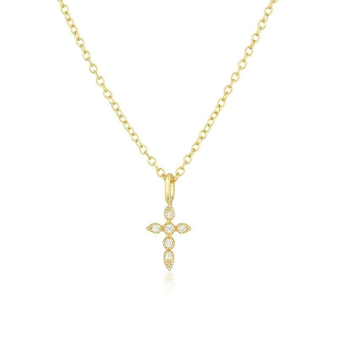 Elegante Collana a Croce in Argento Sterling S925 per Donna Pendente con Zirconia Intarsiata Minimalista Gioielli Galvanici