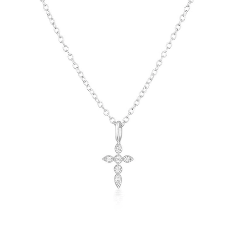 Elegante Collana a Croce in Argento Sterling S925 per Donna Pendente con Zirconia Intarsiata Minimalista Gioielli Galvanici