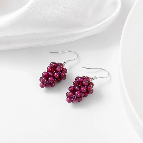 Handgemaakte 925 Sterling Zilveren Druif Oorbellen Voor Vrouwen Natuurlijke Granaat Kralen Oorbellen Zoete Fruit Sieraden