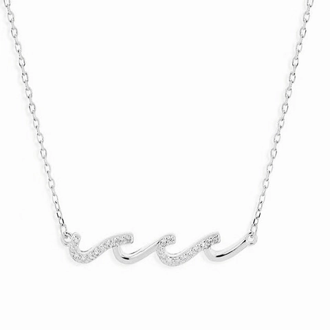 Elegante Collana Con Ciondolo a Onda in Argento Sterling 925 Con Zirconia Intarsiata Gioielli di Moda Minimalista da Donna