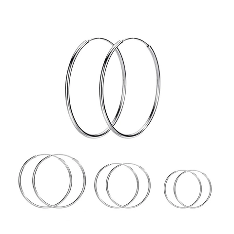 Pendientes de Aro de Plata de Ley 925 Minimalistas Geométricos Pulidos Redondos Círculo Lazo para Mujer Joyas de Moda Elegantes Regalo