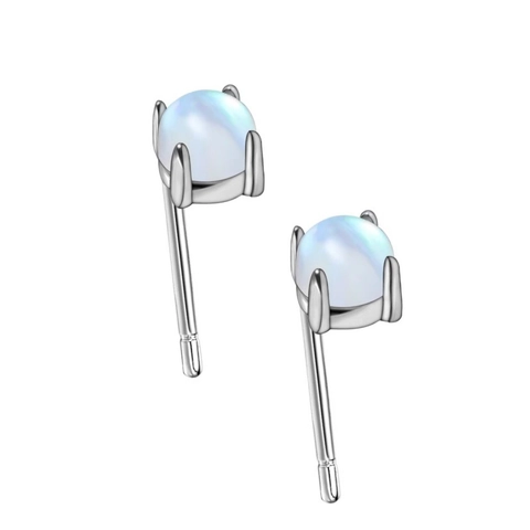 Orecchini a Bottone in Argento Sterling S925 Minimalisti con Pietra di Luna per Donna Orecchini Tondi in Cristallo a Luce Blu