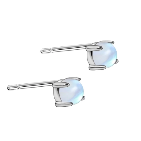 Orecchini a Bottone in Argento Sterling S925 Minimalisti con Pietra di Luna per Donna Orecchini Tondi in Cristallo a Luce Blu