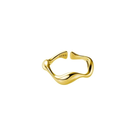 925 Sterling Silver Irregular Wave Pattern Open Ring For Women Minimalist Fluid Line Smooth Electroplated Adjustable Finger Ring Jewelry