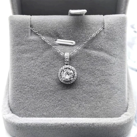 Collana Con Ciondolo Halo Tondo in Argento Sterling 925 Per Donna Classica Catena Per Clavicola Con Intarsio in Zirconia Gioielli