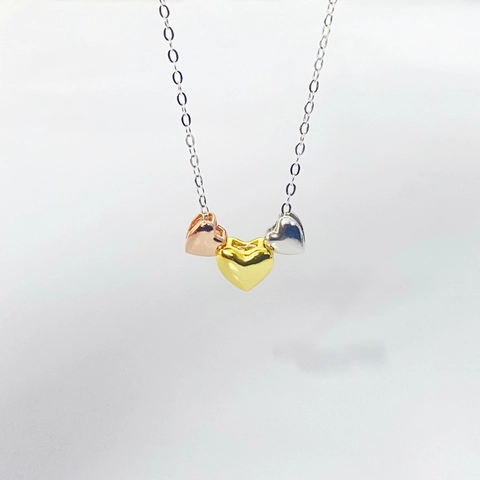 S925 Sterling Silver Three-Tone Heart Pendant Necklace Simple Geometric Fashion Jewelry Clavicle Chain For Women Gift