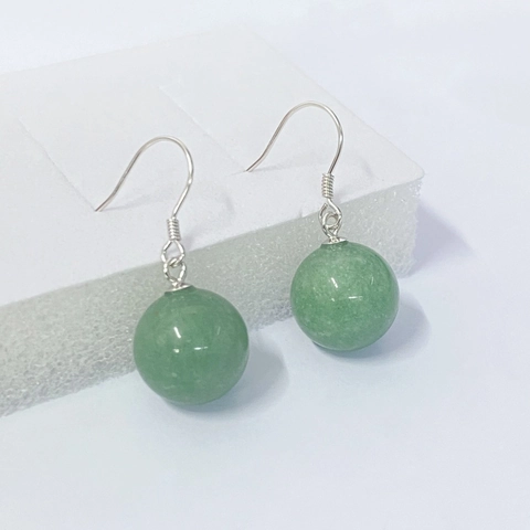 Natuurlijke Aventurijn Groene Ronde Kraal Hanger Oorbellen Met S925 Sterling Zilver Stift Vintage Chinese Stijl Sieraden Voor Vrouwen