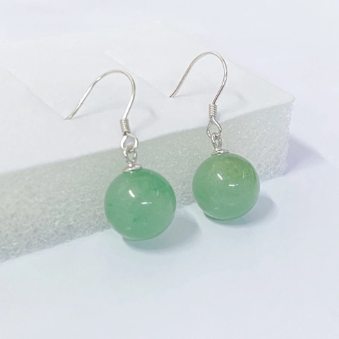 Natuurlijke Aventurijn Groene Ronde Kraal Hanger Oorbellen Met S925 Sterling Zilver Stift Vintage Chinese Stijl Sieraden Voor Vrouwen