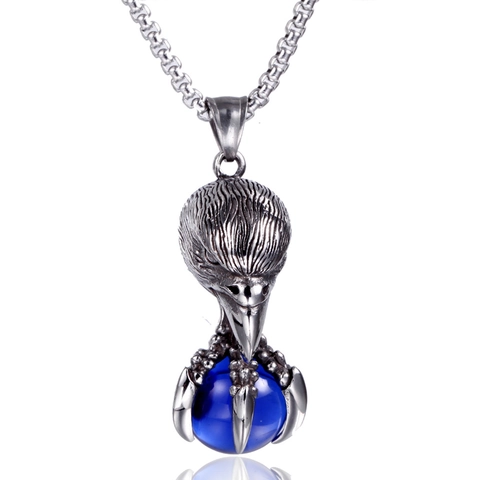 Collana con Pendente a Forma di Testa di Aquila e Artiglio di Uccello in Acciaio Inossidabile Gotico Gioielli con Sfera in Strass Retro Punk per Uomo Donna