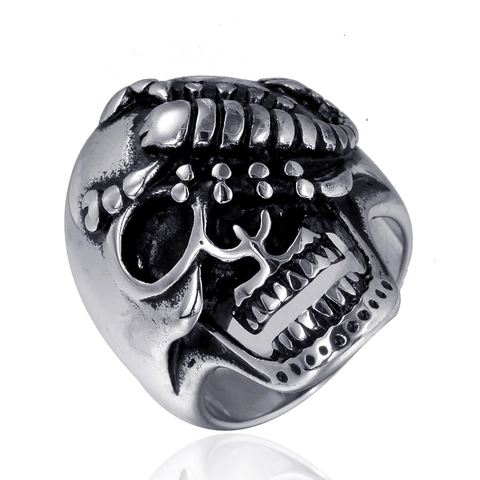 Anillo de Acero Inoxidable Vintage Calavera Escorpión para Hombre Punk Gótico Galvanizado Envejecido Motivo Animal Joyería de Moda