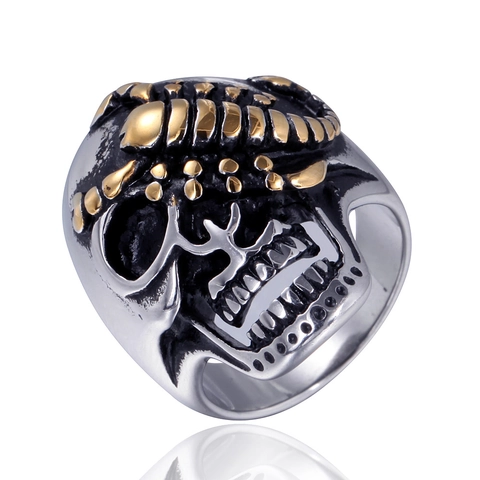 Anillo de Acero Inoxidable Vintage Calavera Escorpión para Hombre Punk Gótico Galvanizado Envejecido Motivo Animal Joyería de Moda