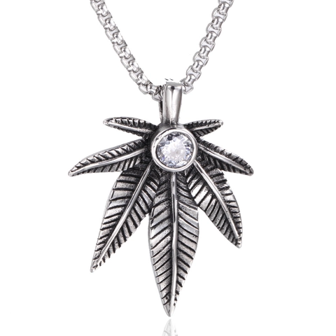 Collana Con Pendente a Foglia d'Acero in Acciaio Inossidabile Vintage per Uomo Donna Gioielli Foglia Hip Hop Con Strass Regalo