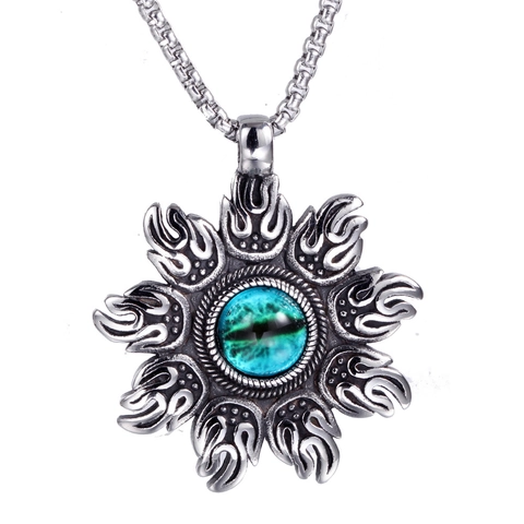 Collana con Ciondolo Malocchio Fiamma del Sole in Acciaio Inossidabile per Uomo Donna Gothic Punk Vintage Argento Gioielli