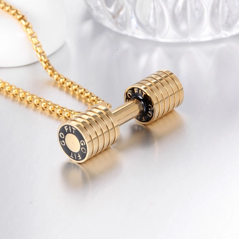 Collar con Colgante de Mancuerna de Fitness para Hombre de Acero Inoxidable Chapado en Oro Joyería Deportiva Accesorio Go Fit
