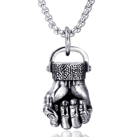Colgante de Puño de Acero Inoxidable Solo para Hombres Punk Hip Hop Amuleto de Gesto de Mano Joyería de Deporte