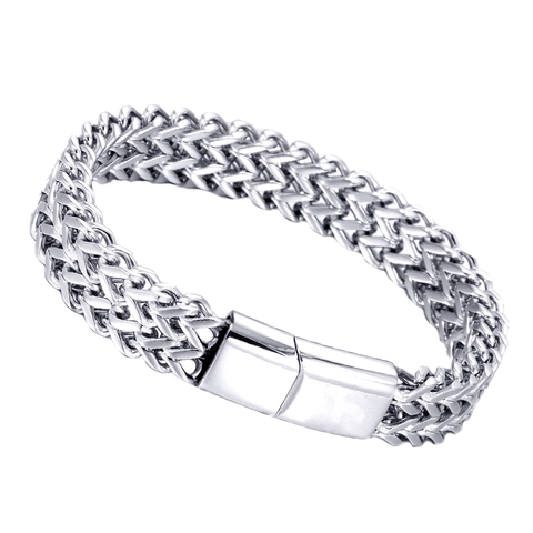 Pulsera de Cadena Franco de Acero Inoxidable para Hombre Moda Punk Joyería de Cadena de Metal Pulido Plateado