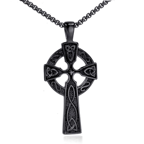 Collar de Colgante de Cruz Celta de Acero Inoxidable Vintage para Hombres Mujeres Nudo Textura Trenzada Joyería Religiosa Acero Oro Negro
