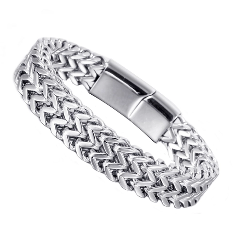 Pulsera de Cadena Franco de Acero Inoxidable para Hombre Moda Punk Joyería de Cadena de Metal Pulido Plateado