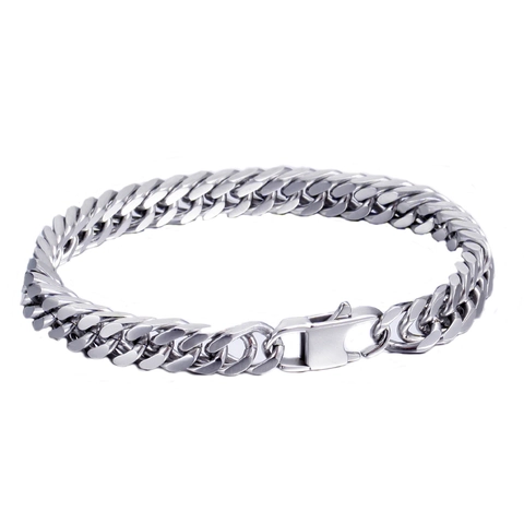 Men Titanium Steel Cuban Link Bracelet Silver Polished Curb Chain Bracelet Fashion Streetwear Hand Jewelry For Men