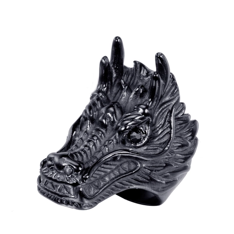 Herren Edelstahl Drachenkopf Ring Punk Gothic Vintage Strass Auge Polierter Fingerring Hip Hop Schmuck