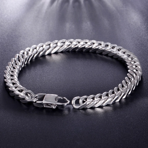 Men Titanium Steel Cuban Link Bracelet Silver Polished Curb Chain Bracelet Fashion Streetwear Hand Jewelry For Men