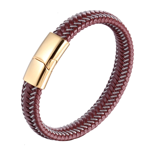 Herren Geflochtenes Lederarmband Titanstahl Magnetverschluss Weinrot Gewebtes Seil Armband Moderner Lässiger Modeschmuck Geschenk