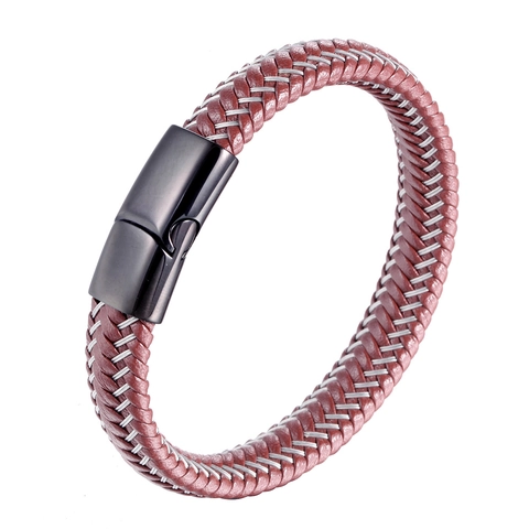 Herren Geflochtenes Lederarmband Titanstahl Magnetverschluss Weinrot Gewebtes Seil Armband Moderner Lässiger Modeschmuck Geschenk