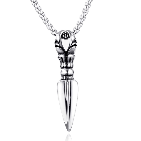 Collana con Pendente a Punta di Lancia in Acciaio Inossidabile Vintage Retro Vajra Pestello Punk Gothic Gioielli Unisex