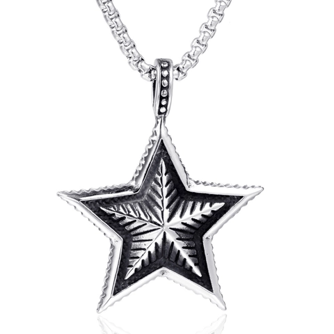 Ciondolo Stella Pentagramma in Acciaio al Titanio Vintage per Uomo Donna Punk Ossidato Gioielli Geometrici Solo Ciondolo