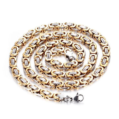 Collana a Catena Bizantina da Uomo in Acciaio al Titanio Bicolore Oro Argento Lucido Hip Hop Punk Gioielli di Moda