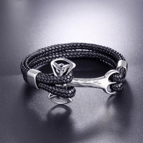 Pulsera de Hombre Vintage Vikingo Martillo de Thor de Acero Inoxidable Cuero Trenzado Nudo Celta Nórdico Mjolnir Joyería