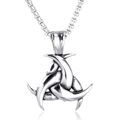 Collana con Ciondolo Triplo Corno di Odino in Acciaio Inossidabile Vintage da Uomo Gioielli Hip Hop Stile Vichingo Solo Ciondolo Senza Catena