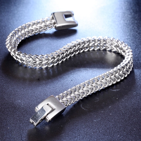 Pulsera de Cadena de Quilla de Acero Inoxidable para Hombre Plata Pulida Franco Wheat Link Chain Joyería Punk Regalo