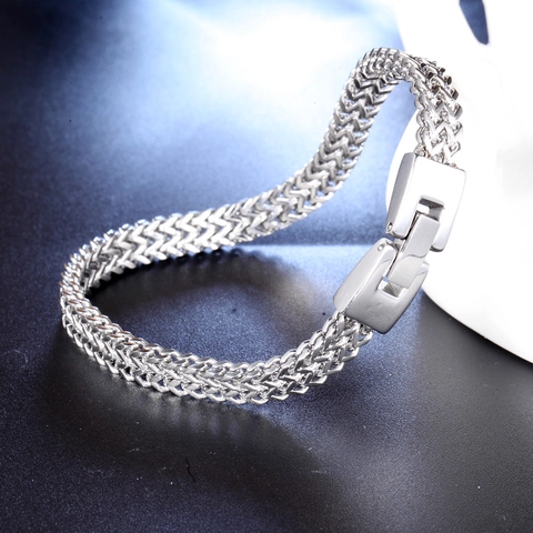 Pulsera de Cadena de Quilla de Acero Inoxidable para Hombre Plata Pulida Franco Wheat Link Chain Joyería Punk Regalo