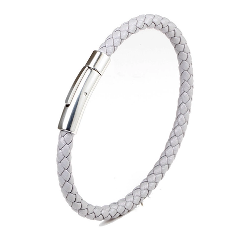 Classic Men Braided Artificial Leather Bracelet Stainless Steel Magnetic Clasp Woven Cord Wristband Western Fashion Jewelry