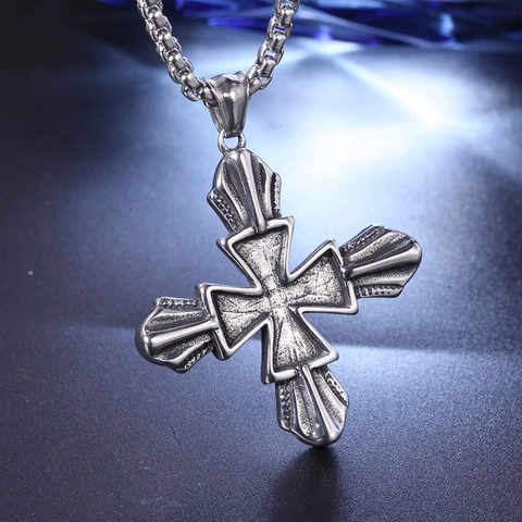 Collar con Colgante de Cruz de Acero Inoxidable Vintage para Hombre Estilo Punk Gótico Tono Plateado Joyería Religiosa Sin Cadena