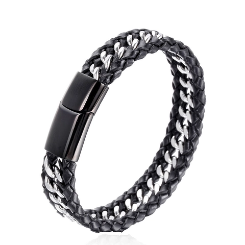 Bracciale da Uomo alla Moda in Pelle Artificiale Intrecciata Con Chiusura Magnetica in Acciaio Inossidabile Gioielli da Polso