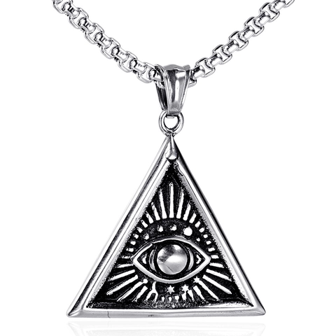 Collar con Colgante de Triángulo de Ojo de la Providencia de Acero Inoxidable Vintage Joyería Punk Masónica para Hombre
