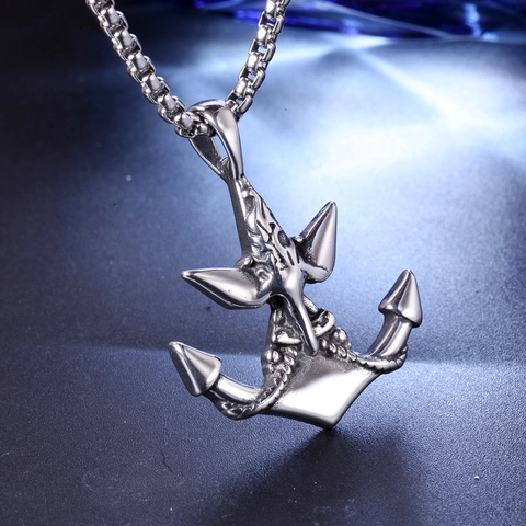 Ciondolo Ancora in Acciaio Inossidabile da Uomo Vintage Gothic Nautico Corda Distressed Collana Pendente Punk Rock Gioielli