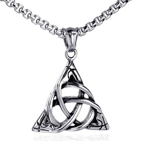 Colgante de Acero de Titanio Vintage Nudo Celta Triquetra Triángulo Calado Joyería Unisex Colgante Solo Sin Cadena